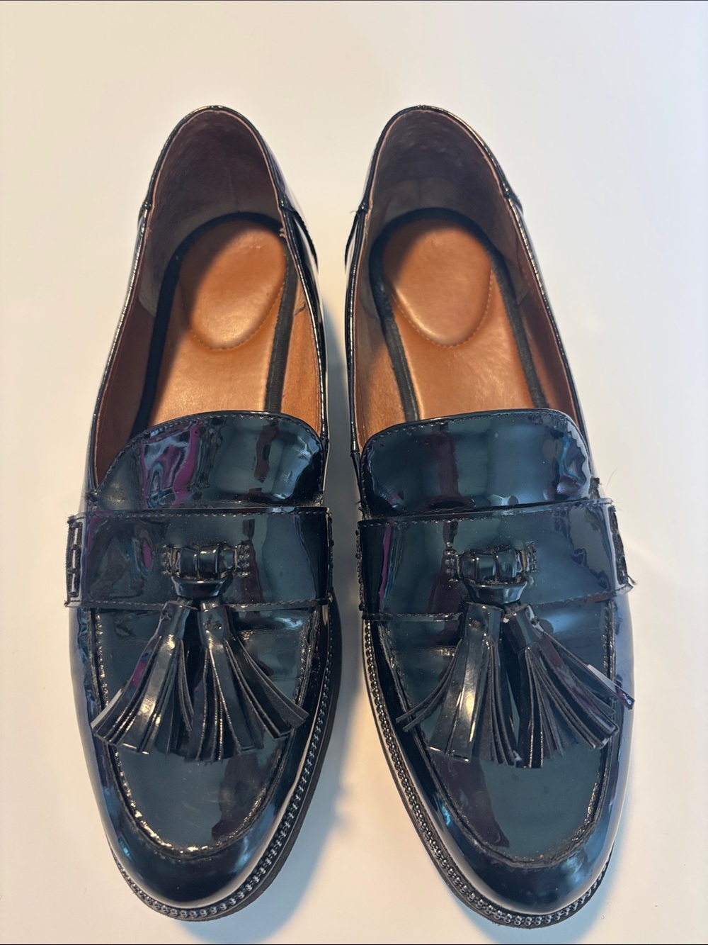 Franco Sarto Black Patent Tassel Slip-Ons